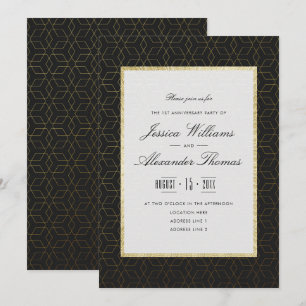 Invitation 1er anniversaire de mariage élégant or et noir