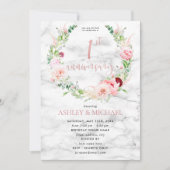 Invitation 1er Anniversaire de Mariage Élégant Rose Doré Flor (Devant)