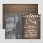 Invitation 1er anniversaire de mariage en bois rustique (Devant / Derrière)