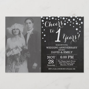 Invitation 1er Anniversaire de Mariage Tableau Noir Argent