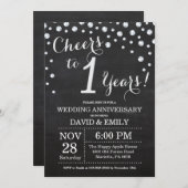 Invitation 1er Anniversaire de Mariage Tableau Noir Argent (Devant / Derrière)