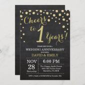 Invitation 1er Anniversaire de Mariage Tableau Noir et Or (Devant / Derrière)