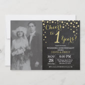 Invitation 1er Anniversaire de Mariage Tableau Noir et Or (Devant)