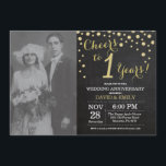 Invitation 1er Anniversaire de Mariage Tableau Noir et Or<br><div class="desc">1er Anniversaire de Mariage avec photo personnalisée. Invitation Tableau Noir et Or. Fond Diamant Pailleté Noir et Or. Confettis Dorés. Anniversaire Adulte. Fête d'Anniversaire Homme ou Femme. Pour une personnalisation plus poussée,  veuillez cliquer sur le bouton "Personnaliser" et utiliser notre outil de conception pour modifier ce modèle.</div>