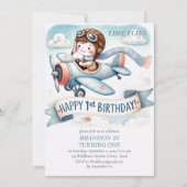Invitation 1er anniversaire de naissance Boy Avion (Devant)
