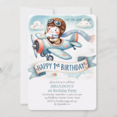 Invitation 1er anniversaire de naissance Boy Avion (Devant)
