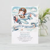 Invitation 1er anniversaire de naissance Boy Avion (Debout devant)