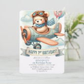 Invitation 1er anniversaire de naissance Boy Avion (Debout devant)