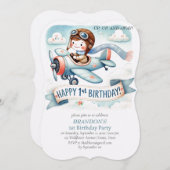 Invitation 1er anniversaire de naissance Boy Avion (Devant / Derrière)