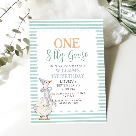 Invitation 1er anniversaire de One Silly Goose Cute Boy