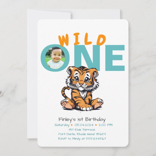 Invitation 1er anniversaire de Wild ONE Baby's mignon Tiger P (Devant)