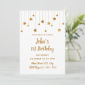 Invitation 1er anniversaire - Delicate Golden Stars Minimal (Debout devant)