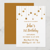 Invitation 1er anniversaire - Delicate Golden Stars Minimal (Devant / Derrière)