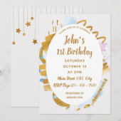 Invitation 1er Anniversaire - Détails d'or délicats Invitatio (Devant / Derrière)