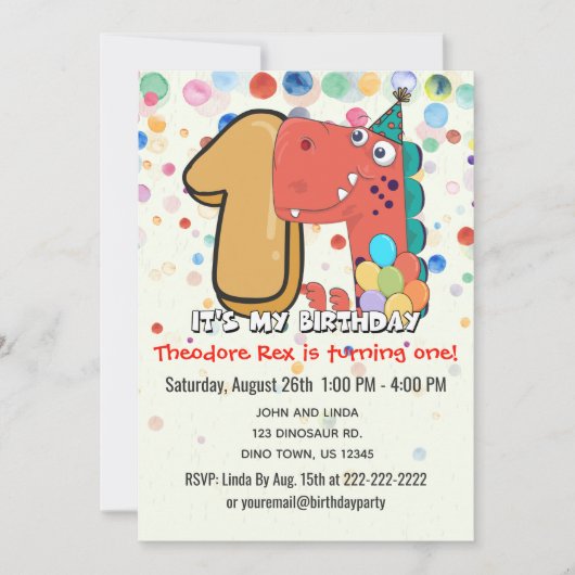 Invitation 1er anniversaire Dinosaur Party Custom (Devant)