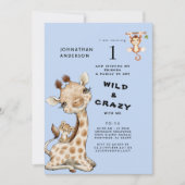 Invitation 1er anniversaire du garçon animal sauvage et fou (Devant)