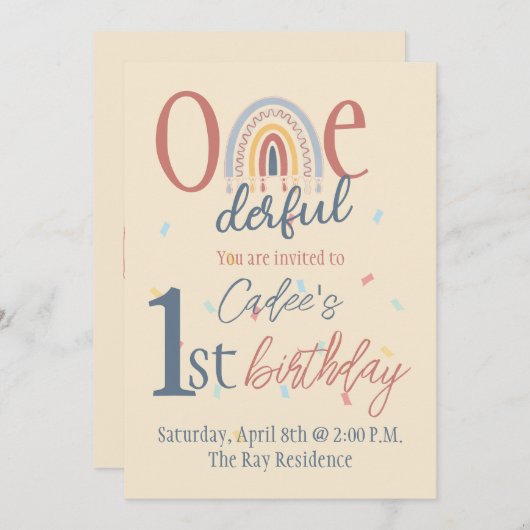 Invitation 1er anniversaire d'un derful, anniversaire de Boho (Devant / Derrière)