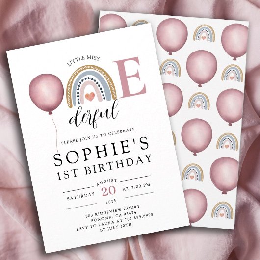 Invitation 1er anniversaire d'une jeune fille arc-en-ciel