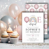 Invitation 1er anniversaire d'une jeune fille arc-en-ciel