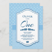 Invitation 1er anniversaire Eléphants Bleus (Devant / Derrière)