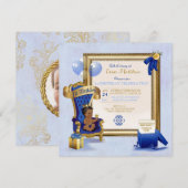 Invitation 1er anniversaire Ethnic Boy Royal Blue Gold Photo (Devant / Derrière)