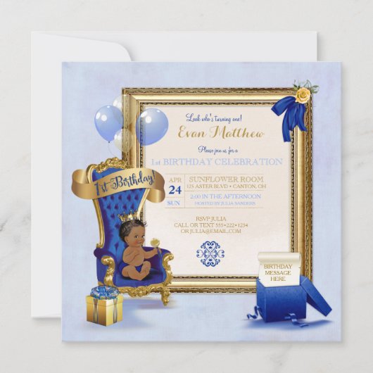 Invitation 1er anniversaire Ethnic Boy Royal Blue Gold Photo (Devant)