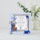 Invitation 1er anniversaire Ethnic Boy Royal Blue Silver Phot (Debout devant)