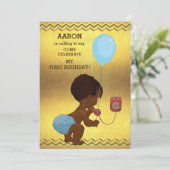 Invitation 1er Anniversaire Ethnic Garçon Téléphone Balloon O (Debout devant)