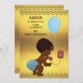 Invitation 1er Anniversaire Ethnic Garçon Téléphone Balloon O (Devant / Derrière)