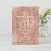 Invitation 1er anniversaire Faux Rose Gold Parties scintillan (Debout devant)