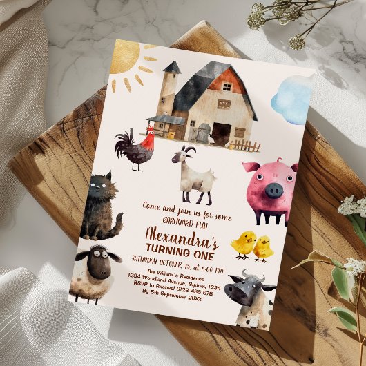 Invitation 1er anniversaire ferme Animaux Barnyard Party