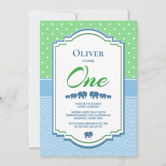 Invitation 1er anniversaire fête Blue Elephants (Devant)