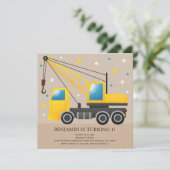Invitation 1er Anniversaire Fête Construction Camion Thème (Debout devant)