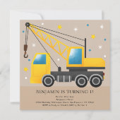Invitation 1er Anniversaire Fête Construction Camion Thème (Devant)