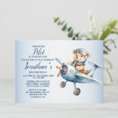 Invitation 1er Anniversaire Fête Cute Blue Bear Pilote Belle (Debout devant)