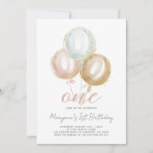 Invitation 1er anniversaire fille aquarelle Ballons Invitatio (Devant)
