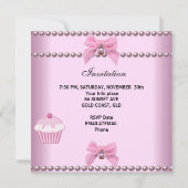 Invitation 1er Anniversaire Fille Cupcakes rose Bébé perle bl (Dos)