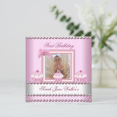 Invitation 1er Anniversaire Fille Cupcakes rose Bébé perle bl (Debout devant)