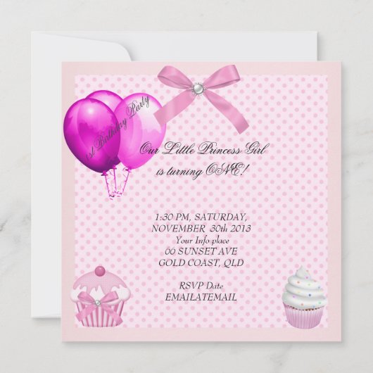 Invitation 1er Anniversaire Fille Cupcakes rose Bébé perle bl (Dos)