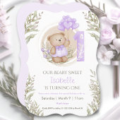 Invitation 1er Anniversaire Fille mignonne Ours En Teddy Ball