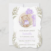Invitation 1er Anniversaire Fille mignonne Ours En Teddy Ball (Devant)