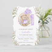 Invitation 1er Anniversaire Fille mignonne Ours En Teddy Ball (Debout devant)