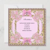 Invitation 1er anniversaire fille rose blanc or photo (Dos)