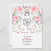 Invitation 1er anniversaire, Fleur aquarelle, Certains lapins (Devant)