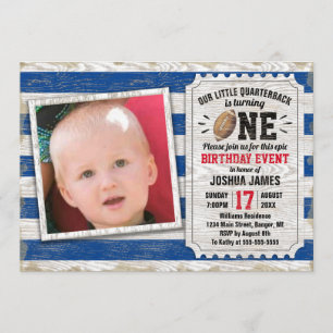 Invitation 1er anniversaire Football sportif Rustic Blue Phot