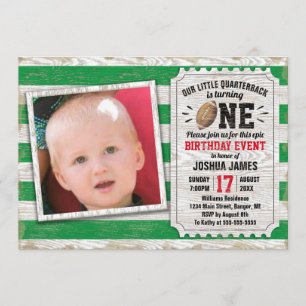 Invitation 1er anniversaire Football sportif Rustic Green Pho