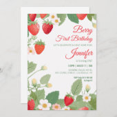 Invitation 1er Anniversaire Fraise Thème Berry Premier Annive (Devant / Derrière)