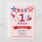 Invitation 1er Anniversaire Garçon Fille 4 Juillet Quatrième (Devant)