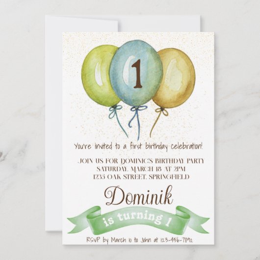 Invitation 1er anniversaire garçon invitation, fête d'anniver (Devant)