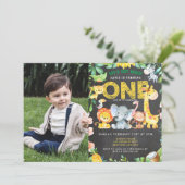 Invitation 1er anniversaire Garçon Safari Chalkboard Jungle P (Debout devant)
